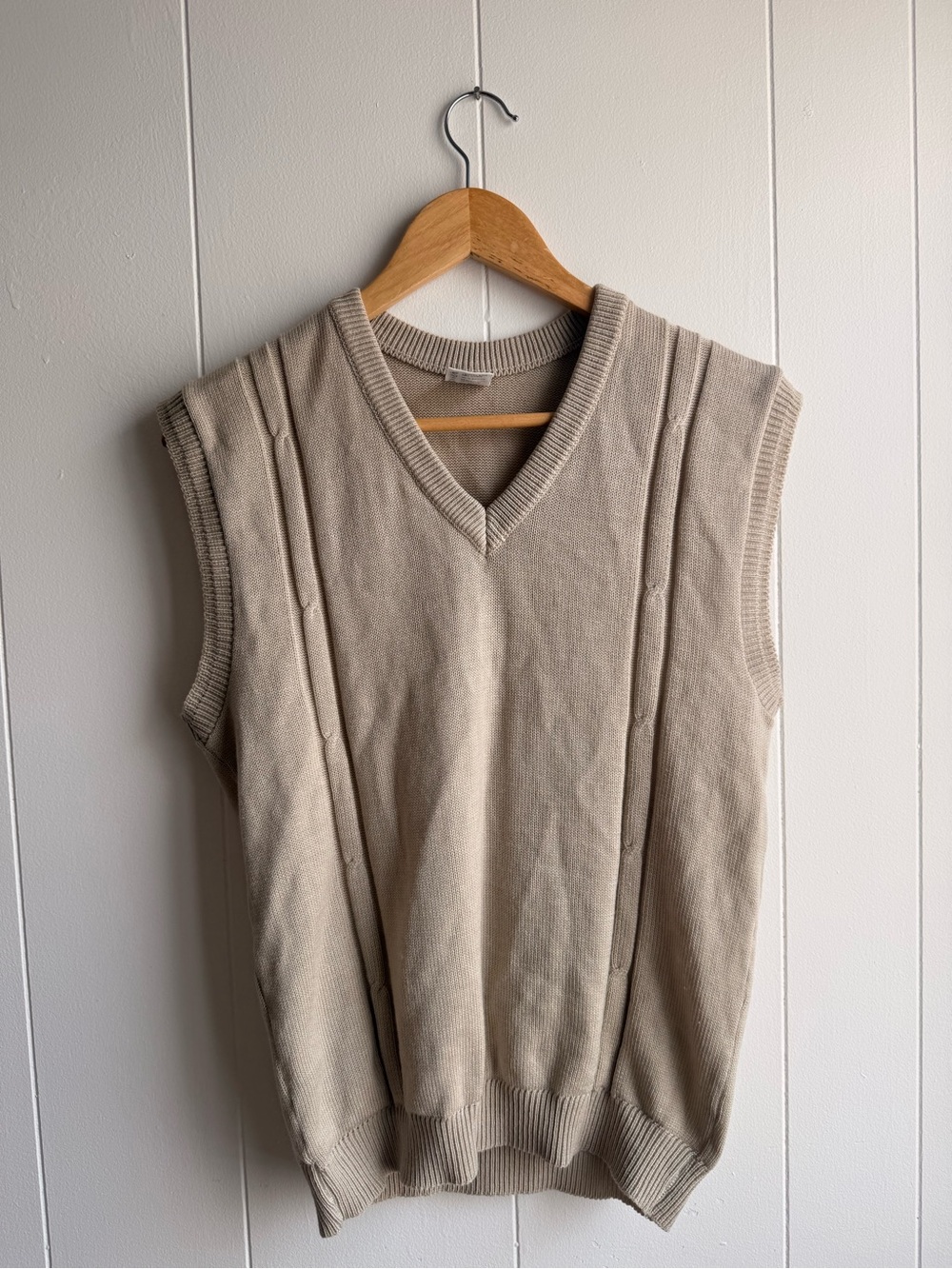 V-Neck Knit Sweater Vest in Beige